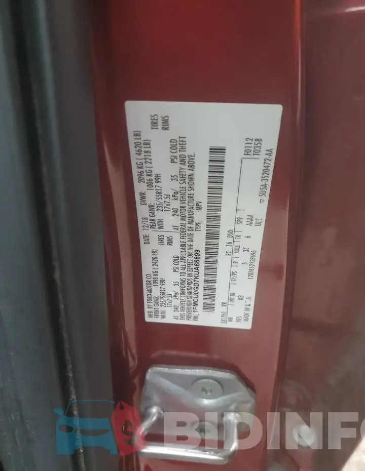 1FMCU0GD7KUA66899 Photo# 12