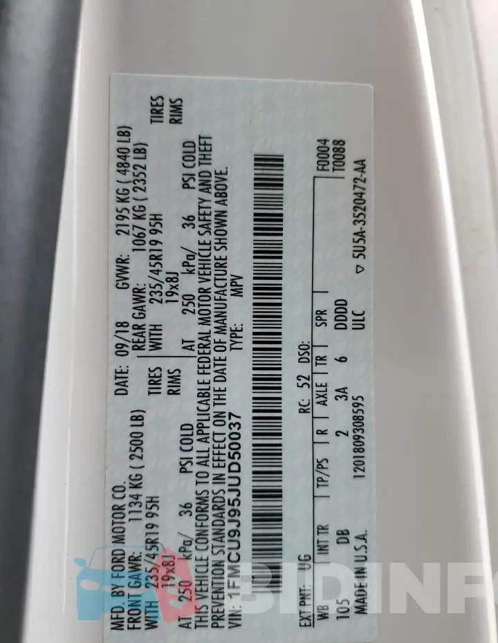 1FMCU9J95JUD50037 Photo# 12