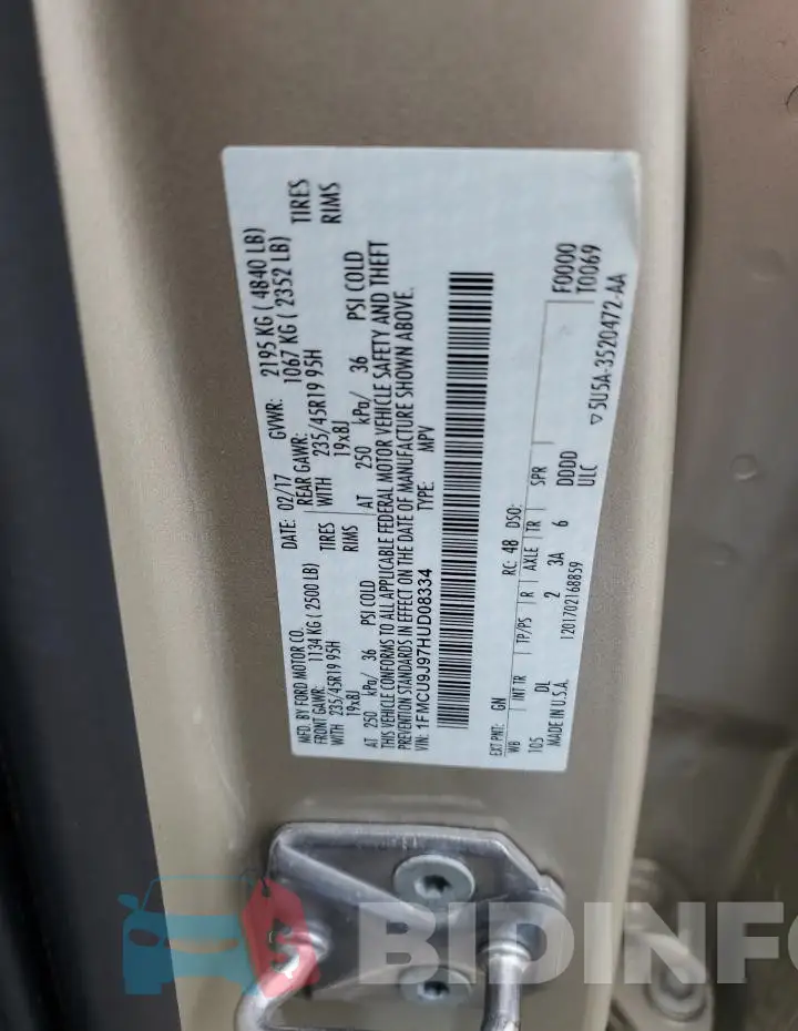 1FMCU9J97HUD08334 Photo# 13