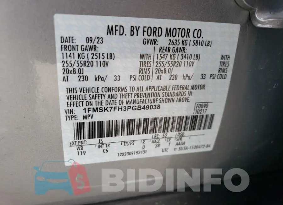 1FMSK7FH3PGB49038 Photo# 14