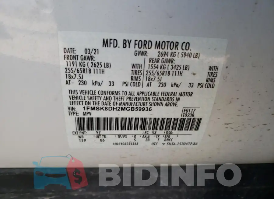1FMSK8DH2MGB59936 Photo# 13