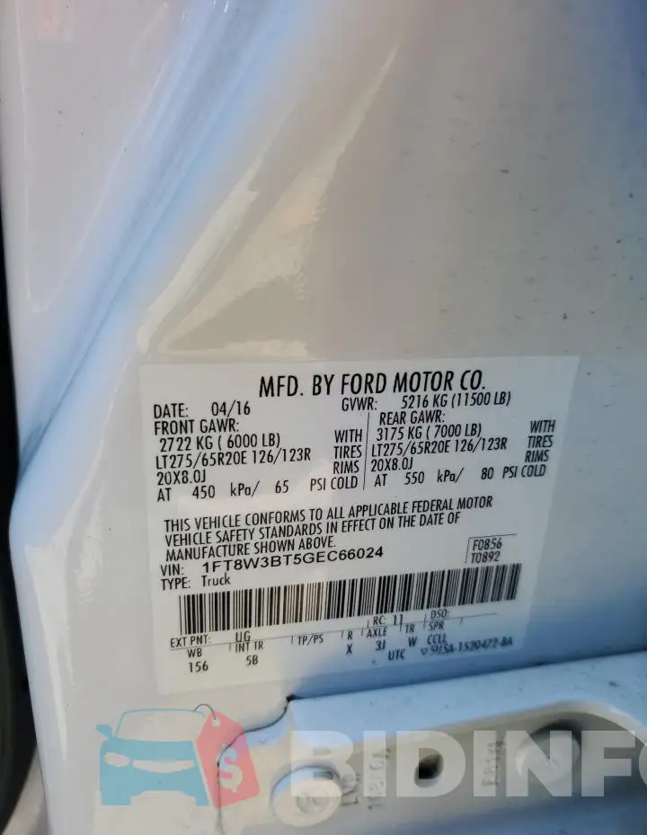 1FT8W3BT5GEC66024 Photo# 12