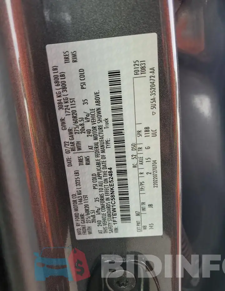 1FTEW1C58NKE52484 Photo# 12