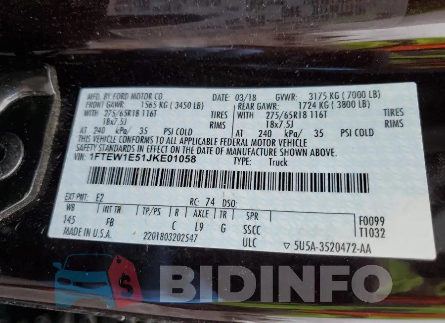1FTEW1E51JKE01058 Photo# 12