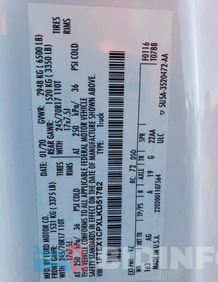 1FTEX1CPXLKD51782 Photo# 12