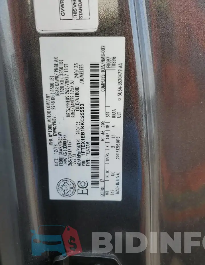 1FTEX1EB1KKC25553 Photo# 13