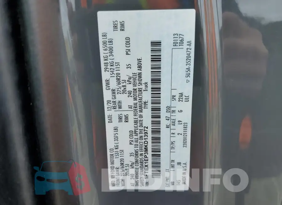 1FTEX1EP3MKD13972 Photo# 12