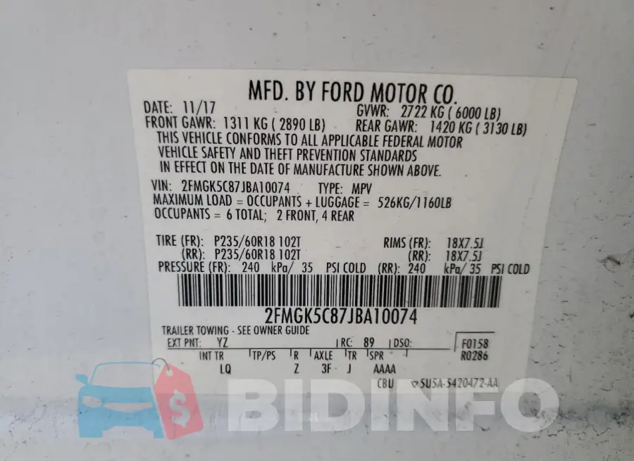 2FMGK5C87JBA10074 Photo# 13