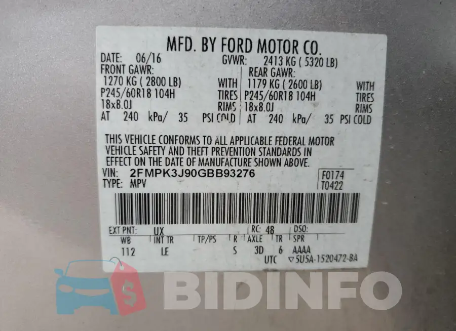 2FMPK3J90GBB93276 Photo# 12