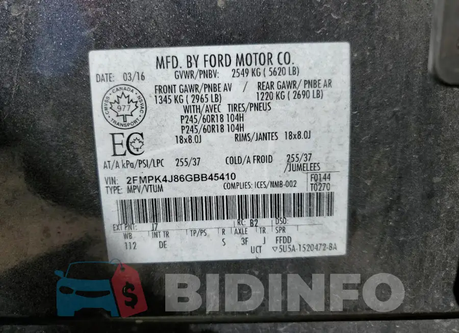 2FMPK4J86GBB45410 Photo# 13