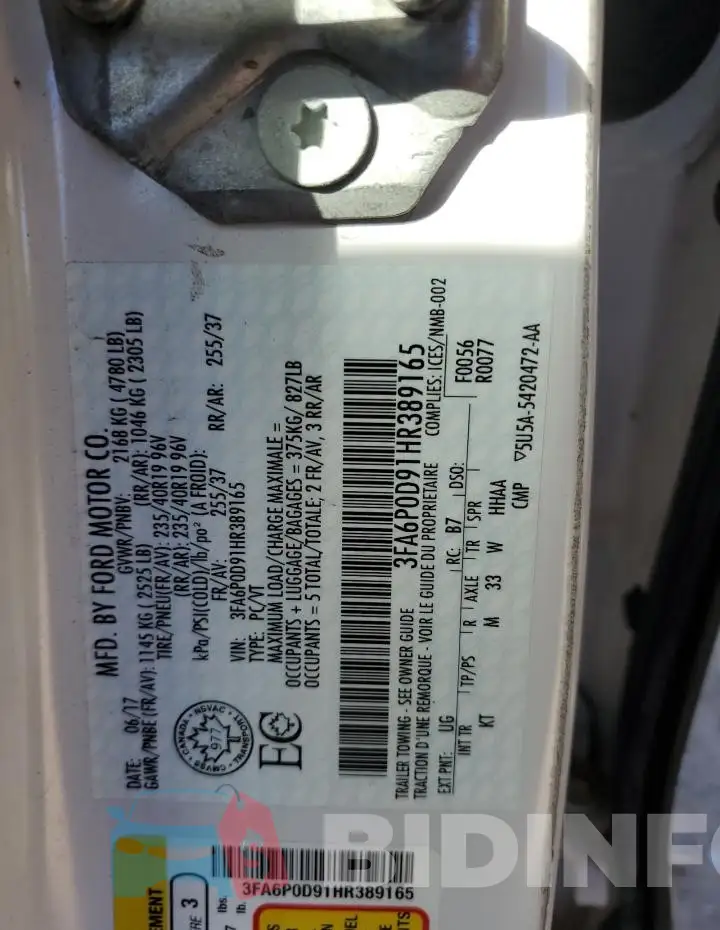 3FA6P0D91HR389165 Photo# 12