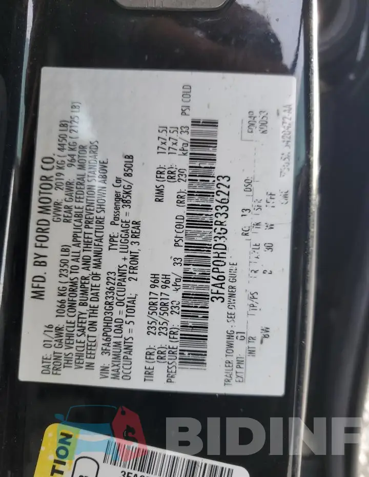 3FA6P0HD3GR336223 Photo# 12