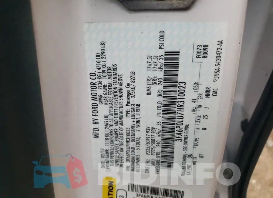 3FA6P0LU7HR310023 Photo# 12