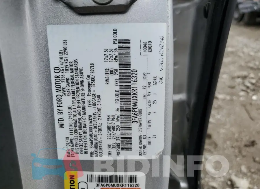 3FA6P0MUXKR116320 Photo# 12