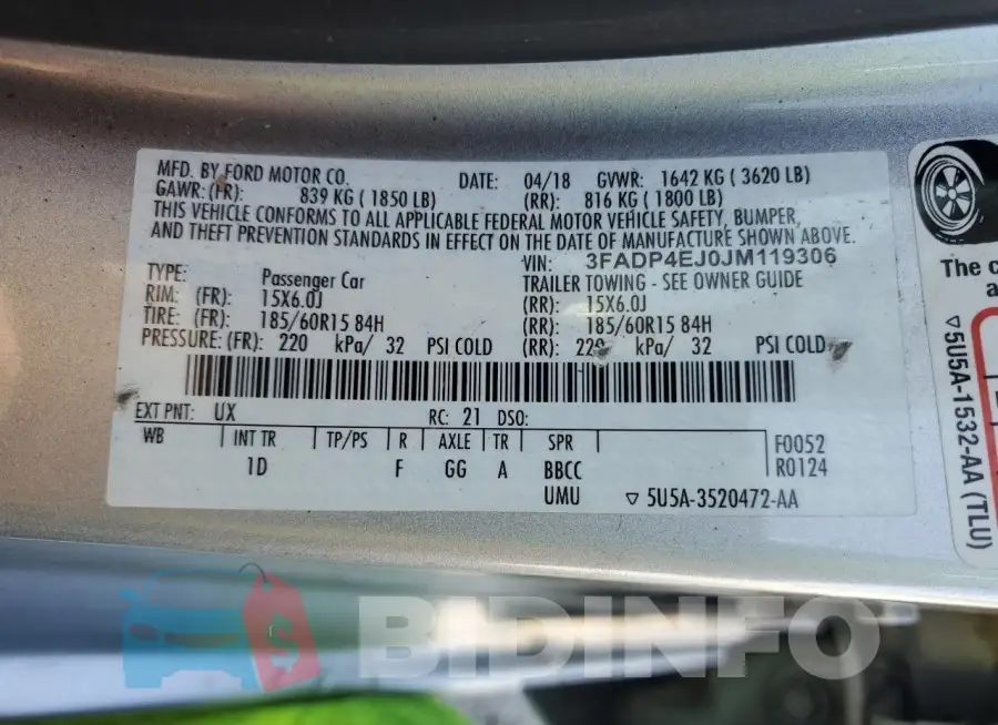 3FADP4EJ0JM119306 Photo# 12