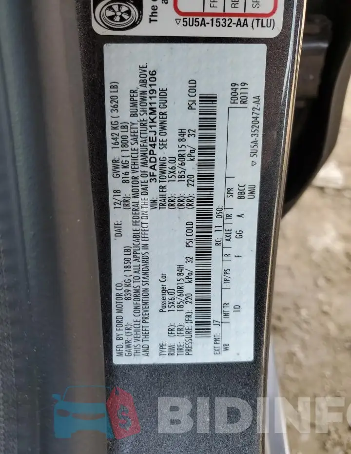 3FADP4EJ1KM119106 Photo# 12