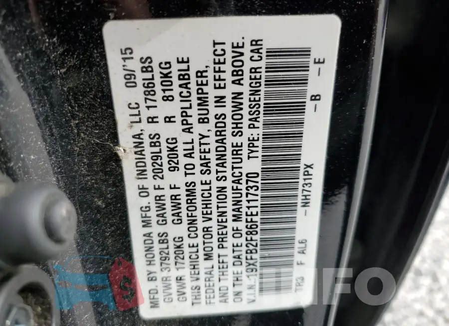 19XFB2F86FE117370 Photo# 12