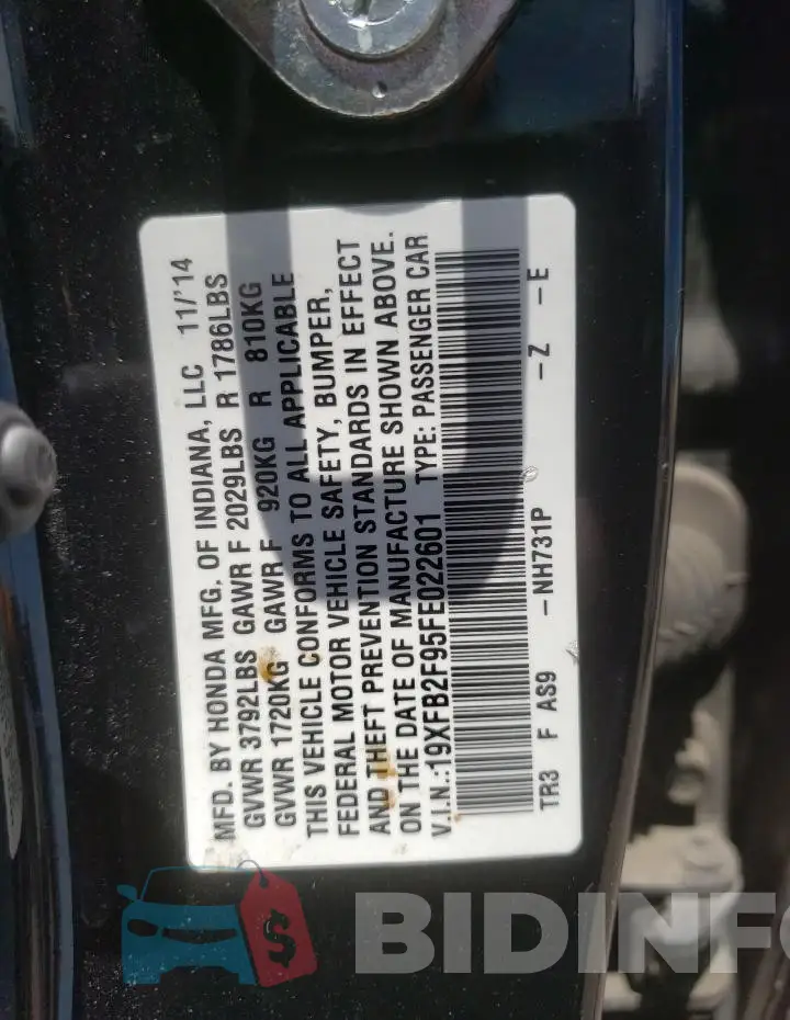 19XFB2F95FE022601 Photo# 12