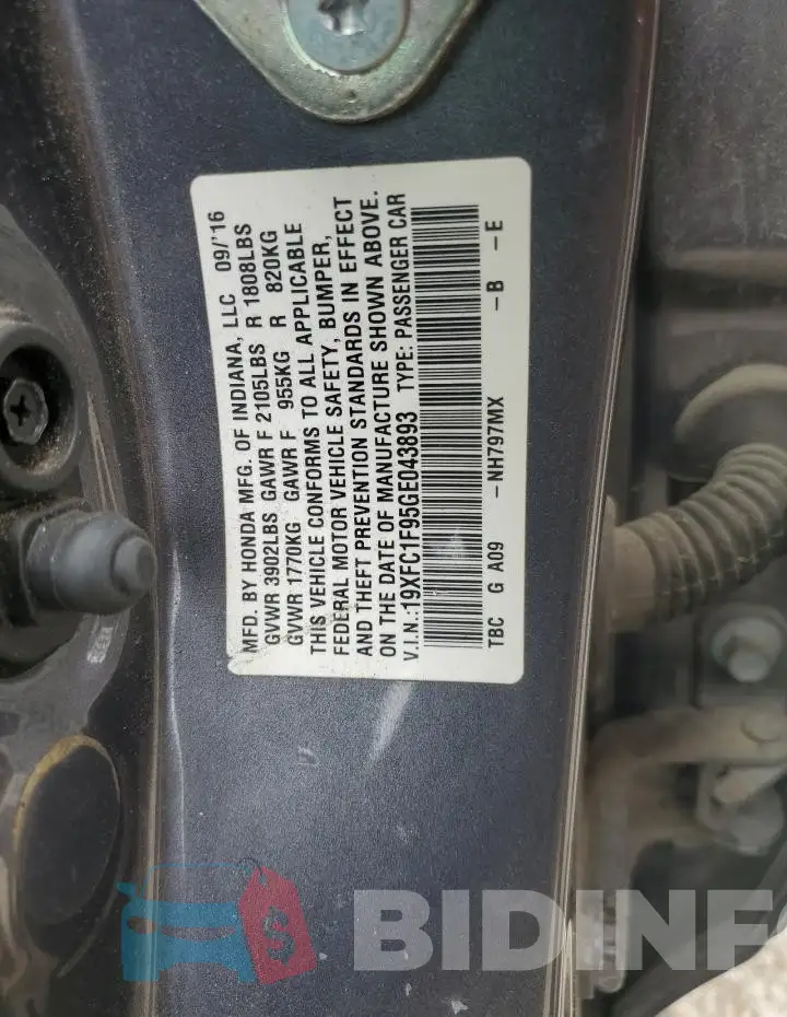 19XFC1F95GE043893 Photo# 13