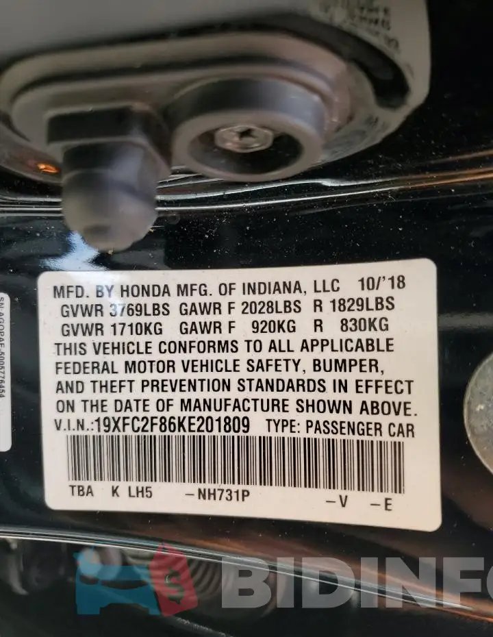 19XFC2F86KE201809 Photo# 12