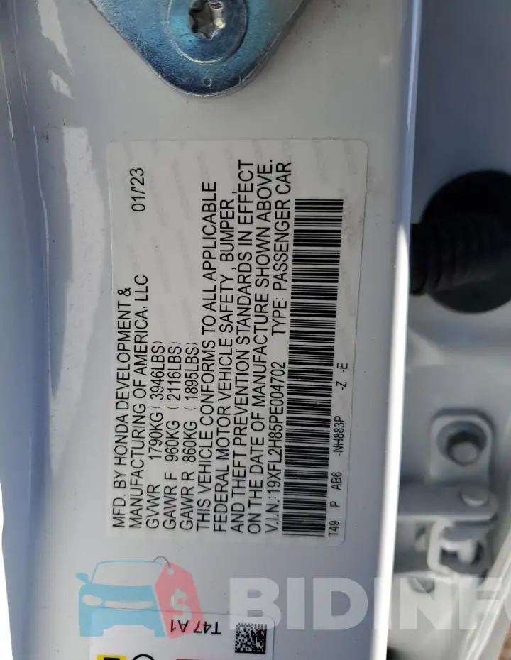 19XFL2H85PE004702 Photo# 12