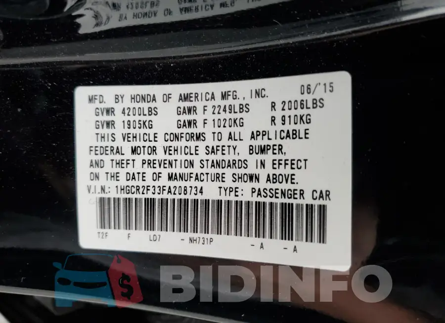 1HGCR2F33FA208734 Photo# 12