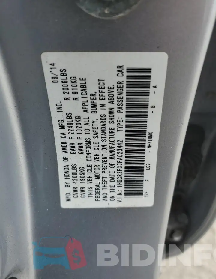 1HGCR2F37FA023442 Photo# 12