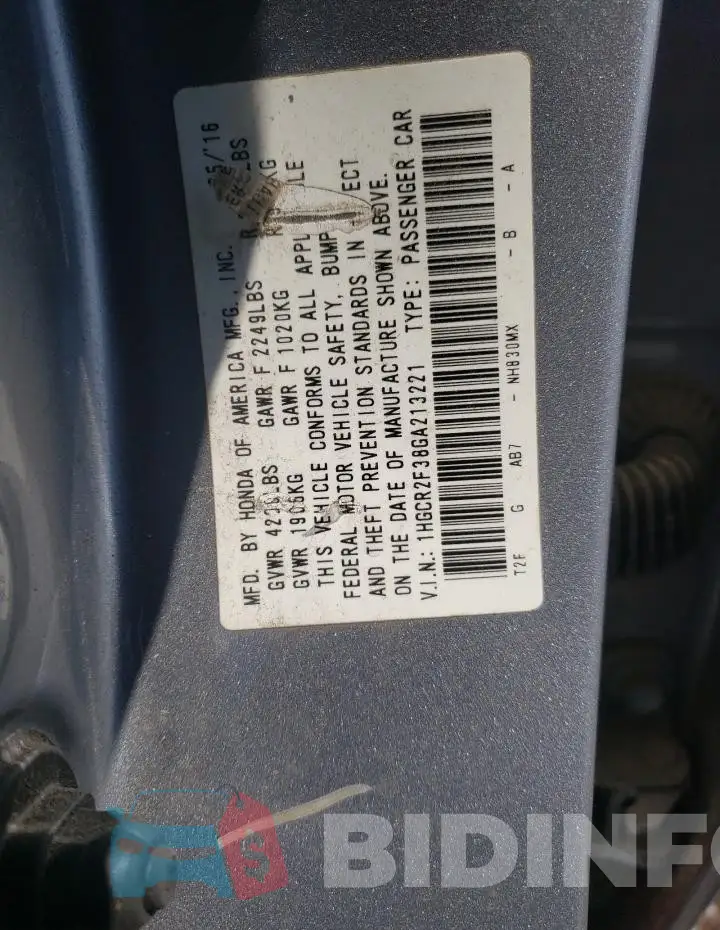 1HGCR2F38GA213221 Photo# 12