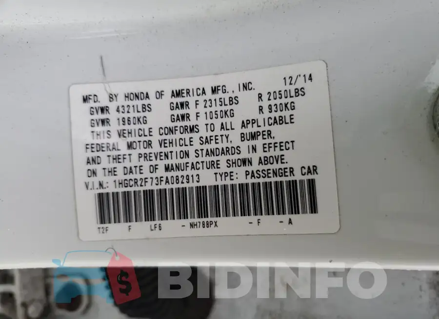 1HGCR2F73FA082913 Photo# 12