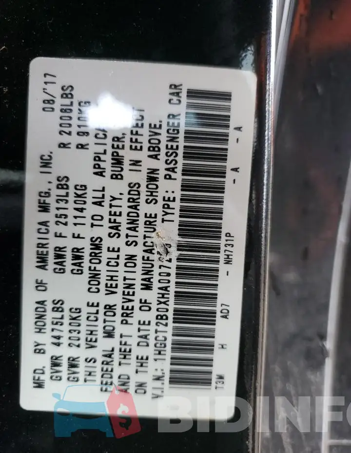 1HGCT2B0XHA007283 Photo# 12