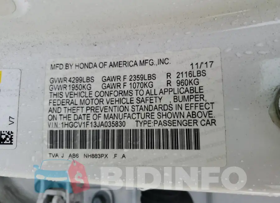 1HGCV1F13JA035830 Photo# 13