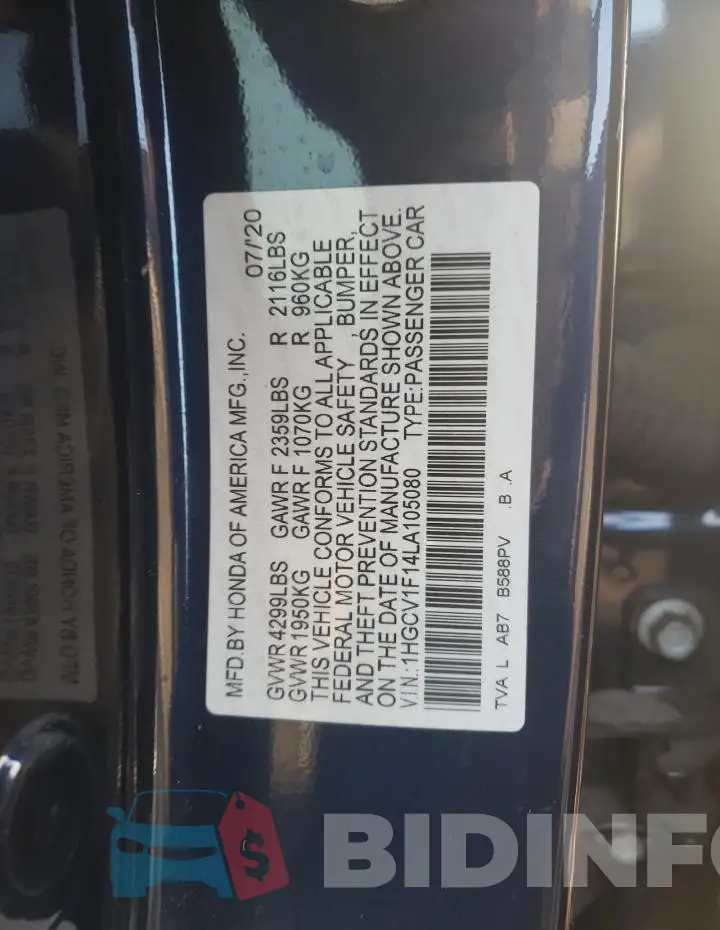 1HGCV1F14LA105080 Photo# 12
