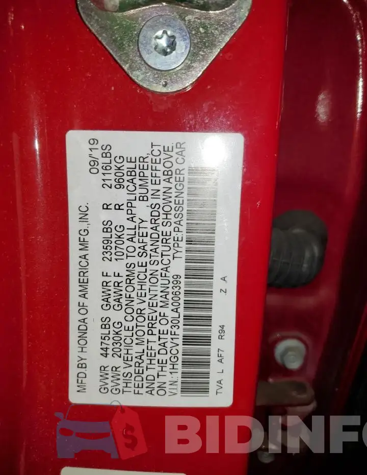 1HGCV1F30LA006399 Photo# 12