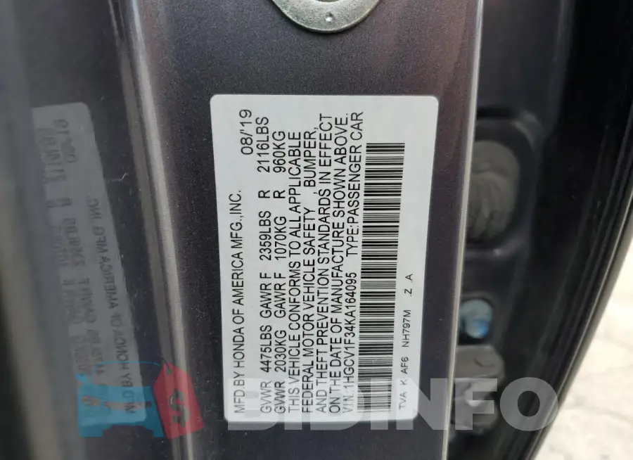 1HGCV1F34KA164095 Photo# 12