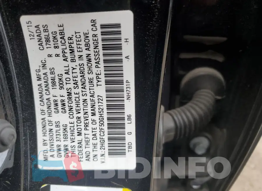 2HGFC2F50GH521727 Photo# 12