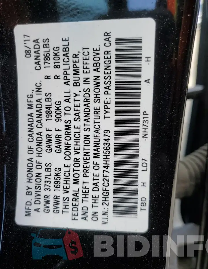 2HGFC2F74HH563479 Photo# 12