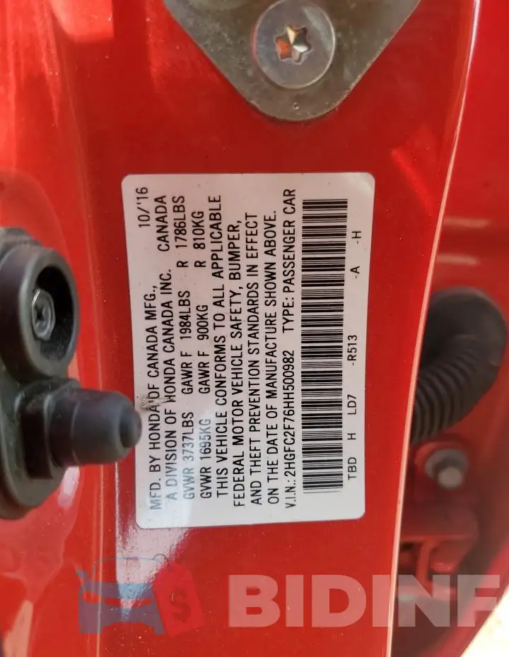 2HGFC2F76HH500982 Photo# 12