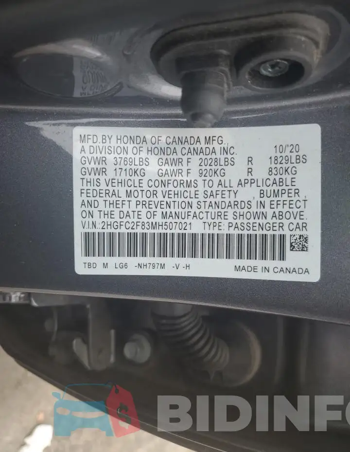 2HGFC2F83MH507021 Photo# 12