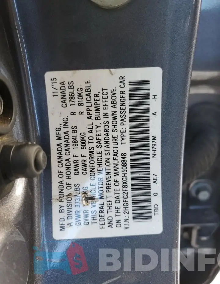 2HGFC2F8XGH508848 Photo# 13