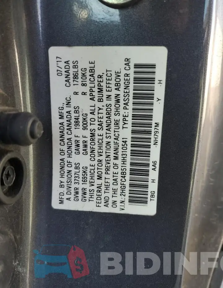 2HGFC4B51HH310541 Photo# 12