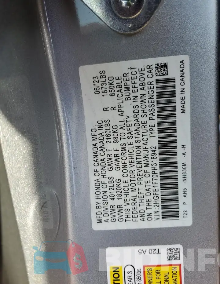 2HGFE1F70PH318942 Photo# 12
