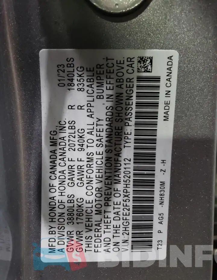 2HGFE2F5XPH520112 Photo# 12