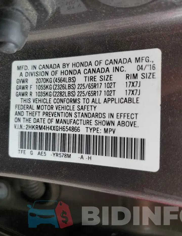 2HKRM4H4XGH654866 Photo# 12