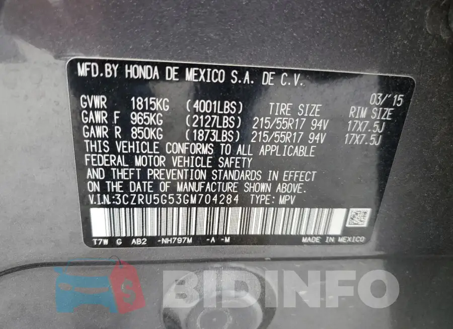 3CZRU5G53GM704284 Photo# 12