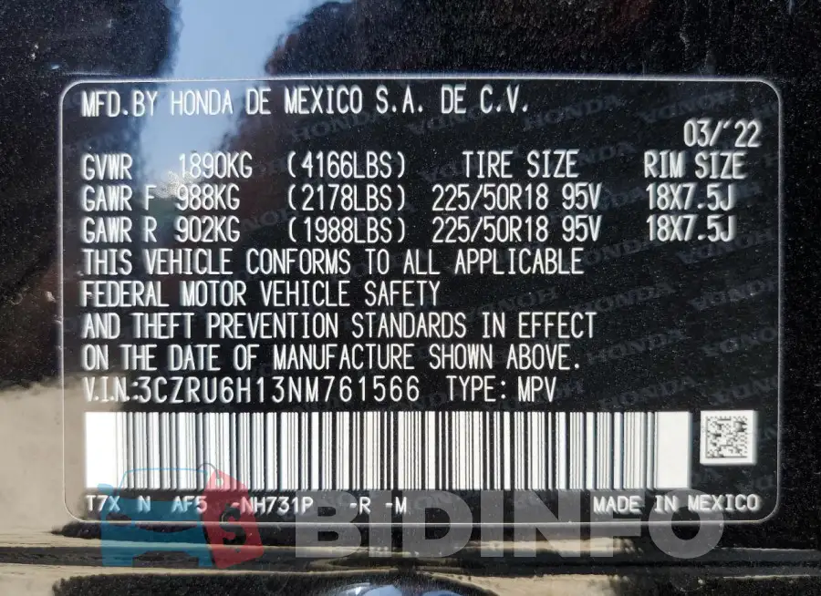 3CZRU6H13NM761566 Photo# 14
