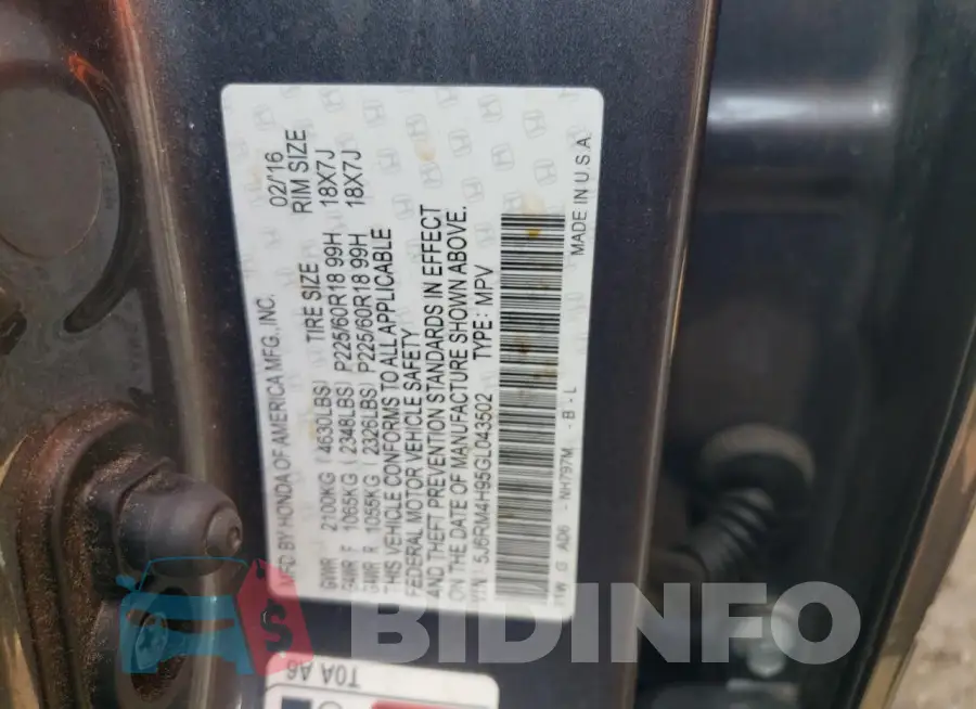 5J6RM4H95GL043502 Photo# 13