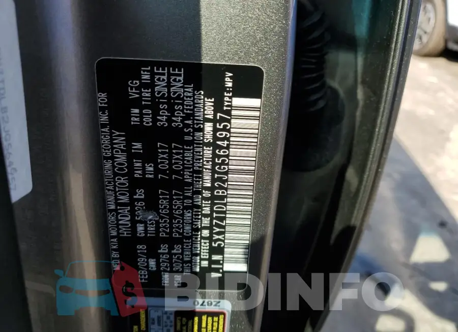 5XYZTDLB2JG564957 Photo# 14