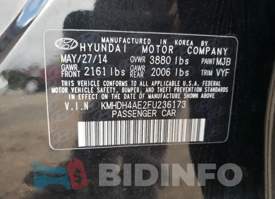 KMHDH4AE2FU236173 Photo# 12