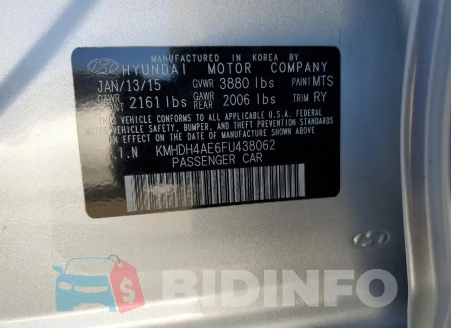KMHDH4AE6FU438062 Photo# 13