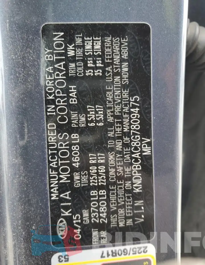 KNDPBCAC8G7809475 Photo# 13